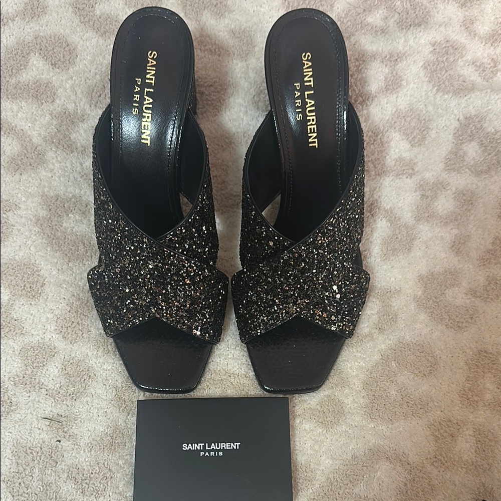 Saint Laurent Black Glitter Heels